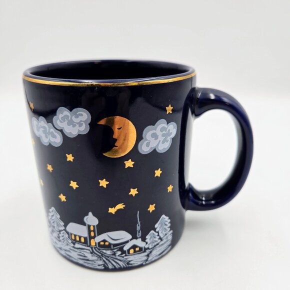 Vintage Waechtersbach Blue Gold Winter Dreams Christmas Holiday Mug Cup Set Of 2 - Picture 6 of 16